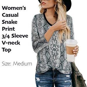 Snake Print Basic 3/4 Sleeve Soft Blouse